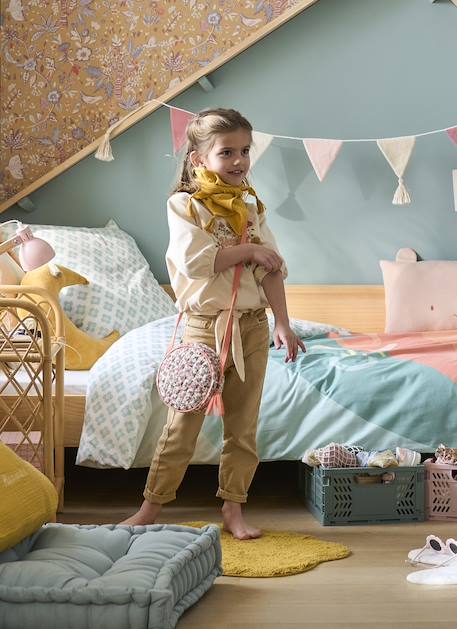 Pantalon Mom et sa ceinture en gaze de coton fille moutarde+pêche+rose 10 - vertbaudet enfant 