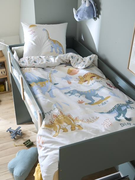 Parure housse de couette enfant et taie d'oreiller JURASSIC CAMP blanc imprimé 1 - vertbaudet enfant 