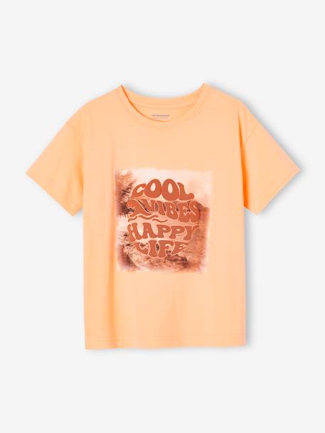 T-shirt motif photoprint inscription encre gonflante garçon abricot poudré 1 - vertbaudet enfant 