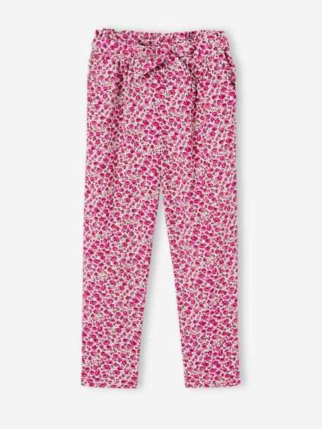 Pantalon fluide imprimé fleurs fille écru+rose+vert 1 - vertbaudet enfant 