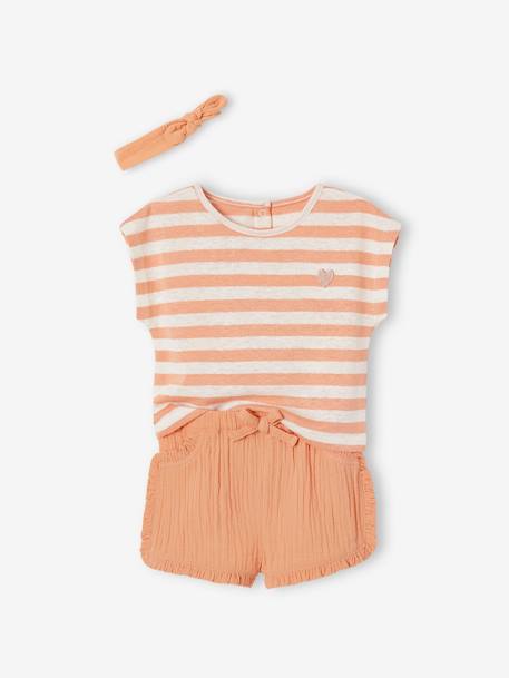 Ensemble bébé short, T-shirt rayé et bandeau orange 3 - vertbaudet enfant 