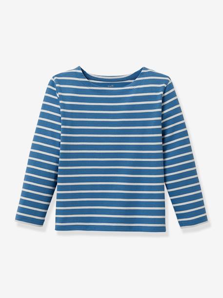 T-shirt marinière garçon Cyrillus en coton bio rayé bleu+rouge 1 - vertbaudet enfant 