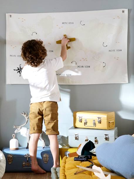 Carte du Monde mappemonde murale tissu écru 1 - vertbaudet enfant 