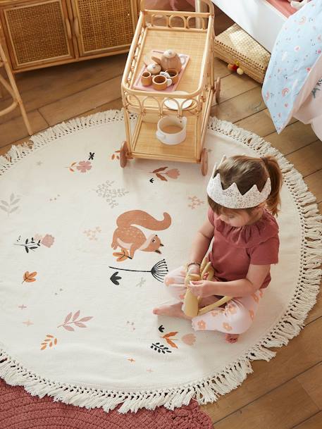 Tapis De Jeu Rond 3D Lion Beige Pour Chambre Enfant - 120 Cm, Polypropylène