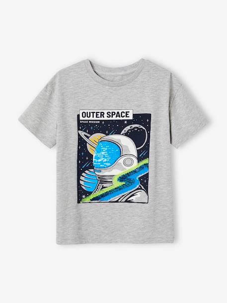 T-shirt à sequins garçon gris chiné 1 - vertbaudet enfant 
