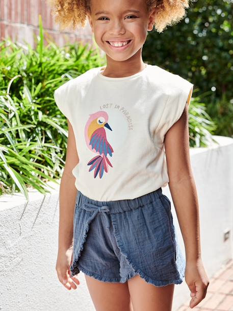 T-shirt à épaulettes motif placé fille écru+rose bonbon 1 - vertbaudet enfant 