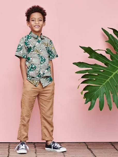 Pantalon garçon coton/lin léger beige chiné+bleu nuit+noisette+vert sauge 11 - vertbaudet enfant 