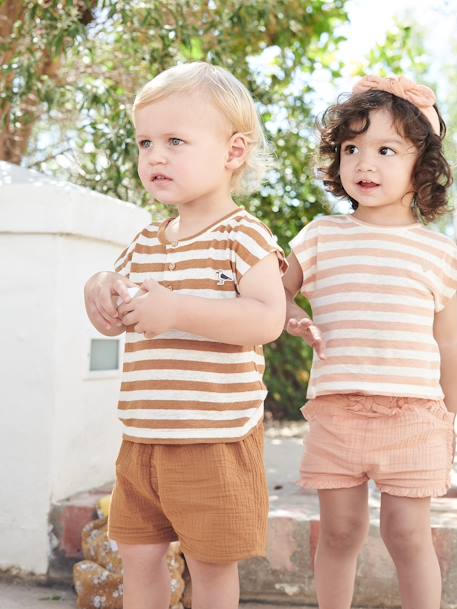 Ensemble bébé short, T-shirt rayé et bandeau orange 2 - vertbaudet enfant 