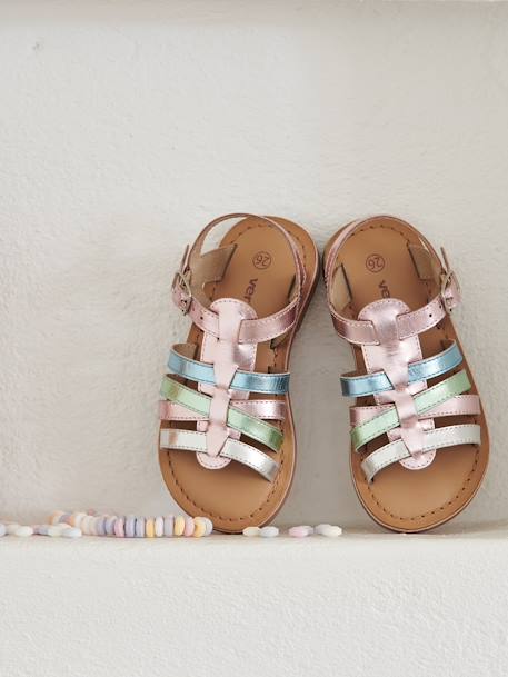 Sandales multi-brides cuir enfant collection maternelle lilas 1 - vertbaudet enfant 