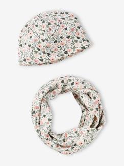 -Ensemble fleuri fille bonnet + snood