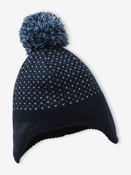 Ensemble bonnet + snood + gants ou moufles en maille jacquard tripoint garçon bleu nuit 2 - vertbaudet enfant 