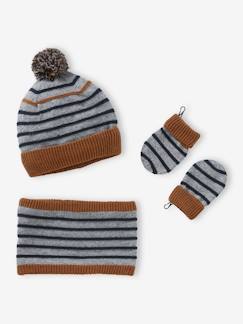 -Ensemble marin bébé garçon bonnet + snood + moufles