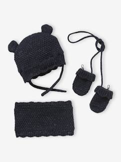 -Ensemble bébé fille bonnet + snood + moufles