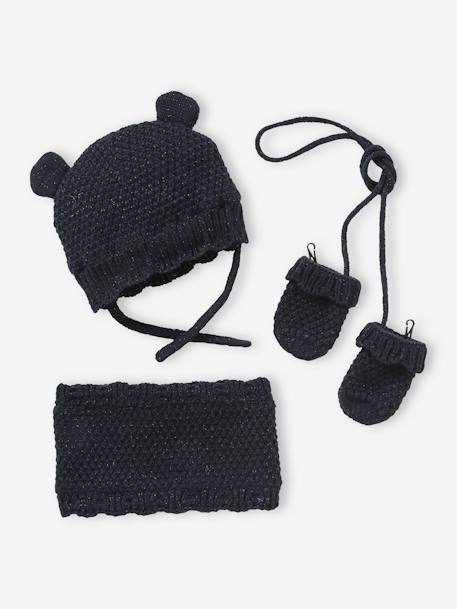 Bébé-Accessoires-Ensemble bébé fille bonnet + snood + moufles
