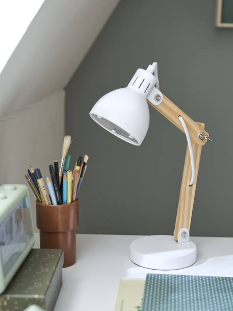 Lampe de bureau bois et métal blanc - Vertbaudet