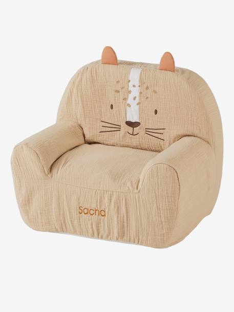 Fauteuil mousse en gaze de coton Tigre beige poudré 1 - vertbaudet enfant 