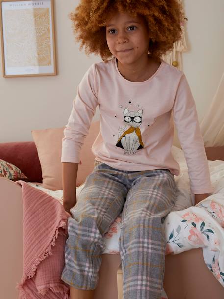 Pyjama en maille jersey et flanelle fille supercat rose pâle 9 - vertbaudet enfant 