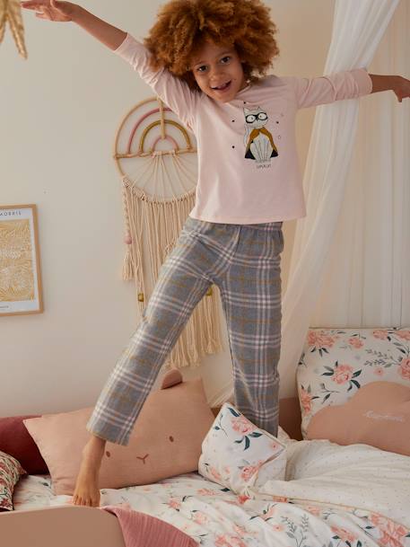 Pyjama en maille jersey et flanelle fille supercat rose pâle 1 - vertbaudet enfant 