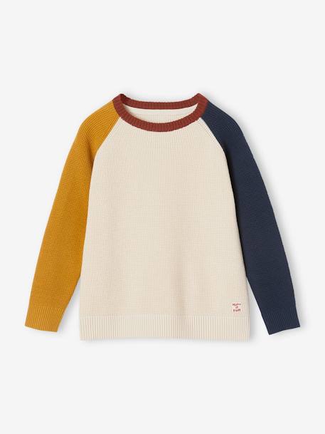 Pull colorblock pop garçon écru 2 - vertbaudet enfant 