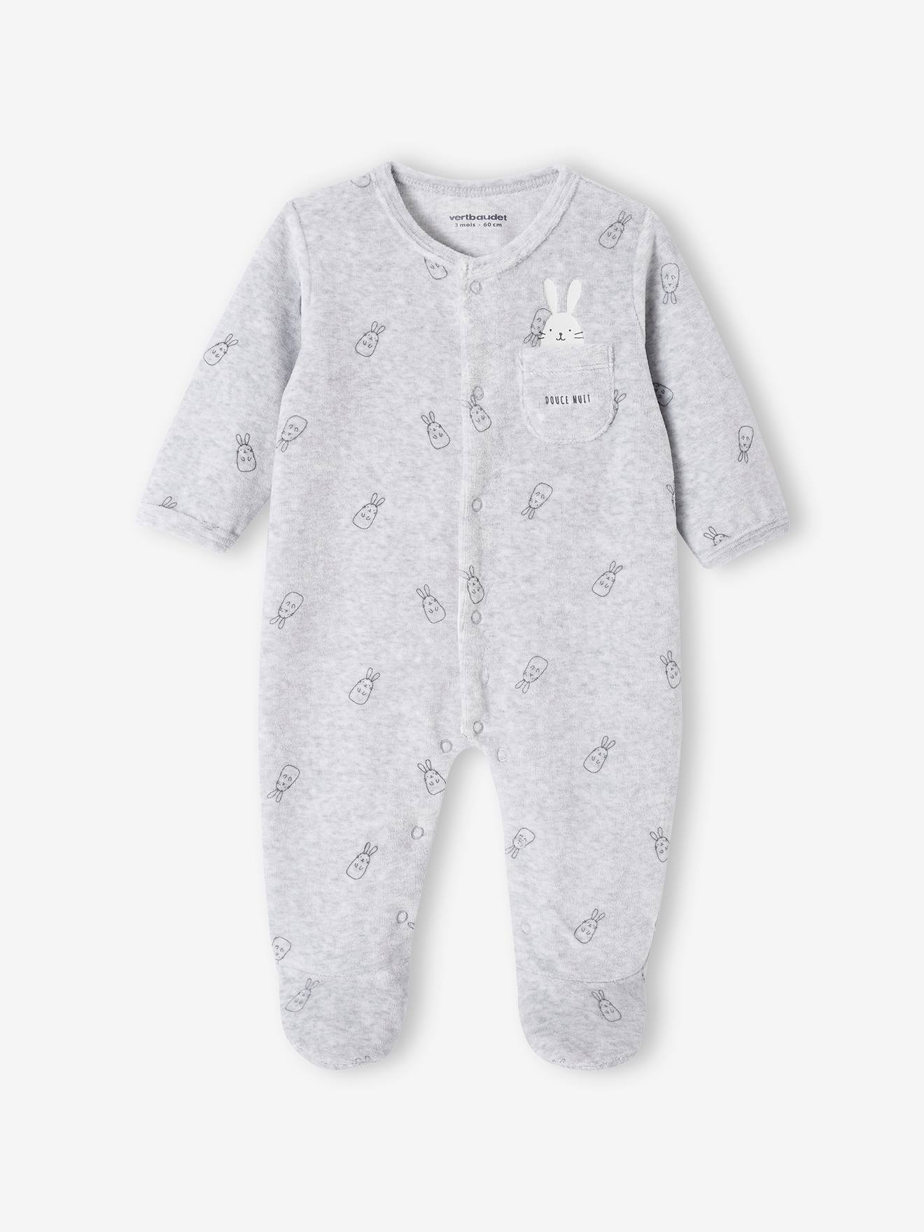 Dors-bien Naissance En Velours Vertbaudet - Ouverture Devant Pressions, Pieds Antidérapants, Manches Longues, 75% Coton Bio