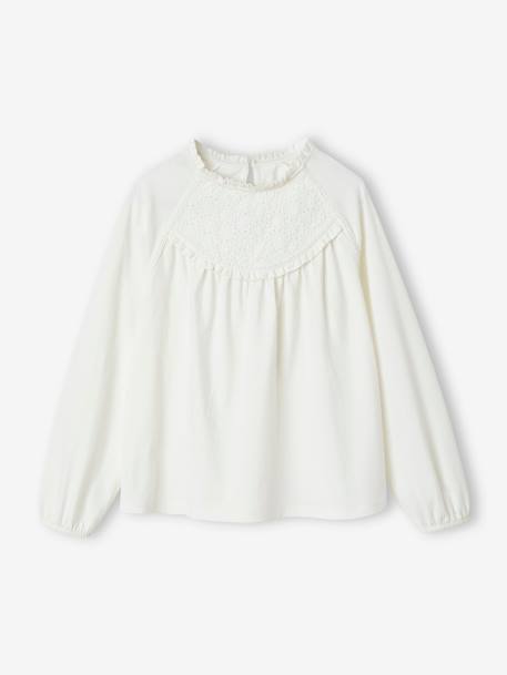 Tee-shirt blouse fille détail broderie anglaise manches longues bleu pâle+écru+marine+mauve+vert foncé 5 - vertbaudet enfant 