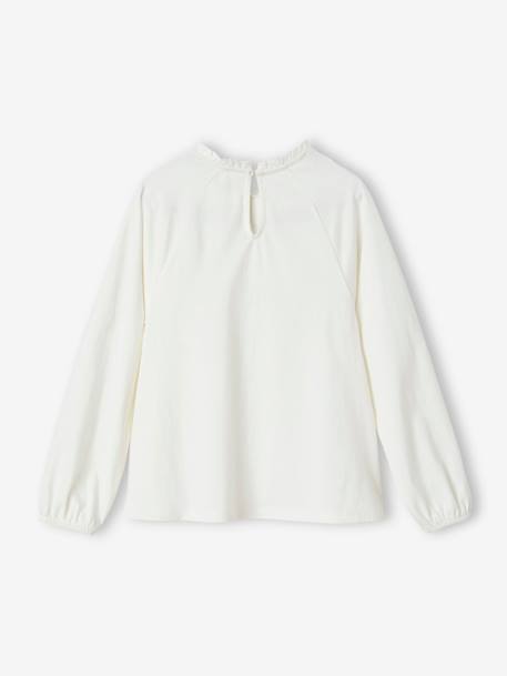 Tee-shirt blouse fille détail broderie anglaise manches longues bleu pâle+écru+marine+mauve+vert foncé 6 - vertbaudet enfant 