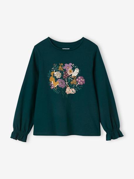 T-shirt fille motifs fantaisie détails brillants bleu pétrole+rose poudré 1 - vertbaudet enfant 