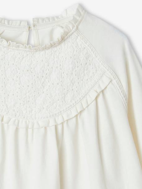 Tee-shirt blouse fille détail broderie anglaise manches longues bleu pâle+écru+marine+mauve+vert foncé 7 - vertbaudet enfant 