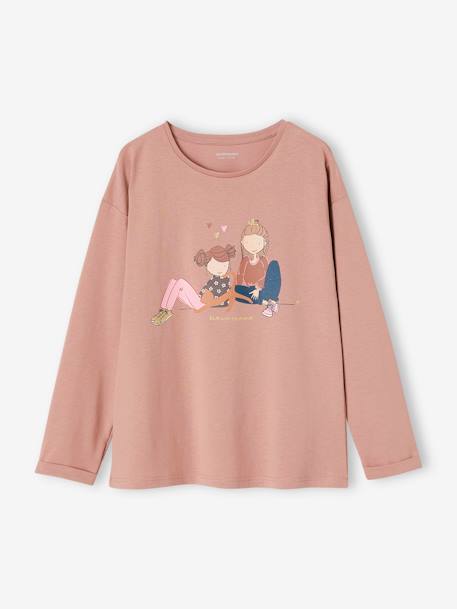 Tee-shirt 'Egérie' détails fantaisie fille manches longues beige poudré+vieux rose 8 - vertbaudet enfant 