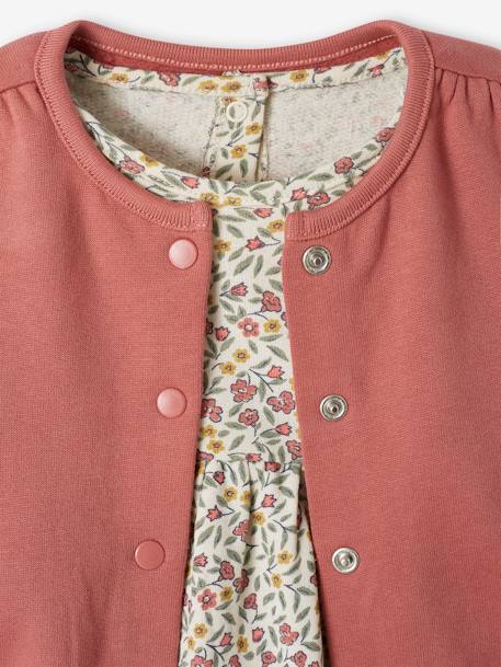 Ensemble bébé fille 3 pièces robe cardigan bandeau bleu grisé+corail+vieux rose 23 - vertbaudet enfant 
