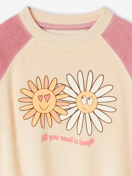Sweat à Motifs Fantaisie Fille VERTBAUDET – Molleton Doux, Manches Longues, Broderies, Taille 14 Ans (beige)