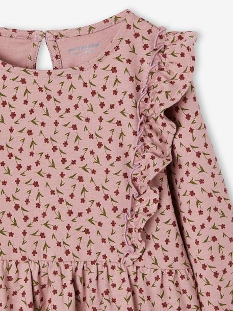 Robe imprimée fleurs fille manches volantées bleu grisé+écru+vieux rose 9 - vertbaudet enfant 