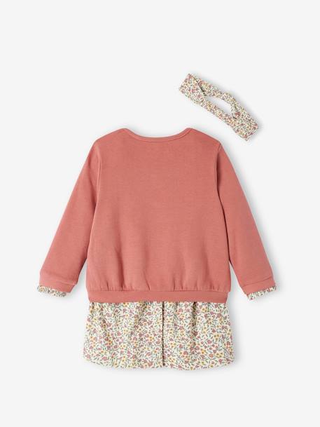 Ensemble bébé fille 3 pièces robe cardigan bandeau bleu grisé+corail+vieux rose 22 - vertbaudet enfant 