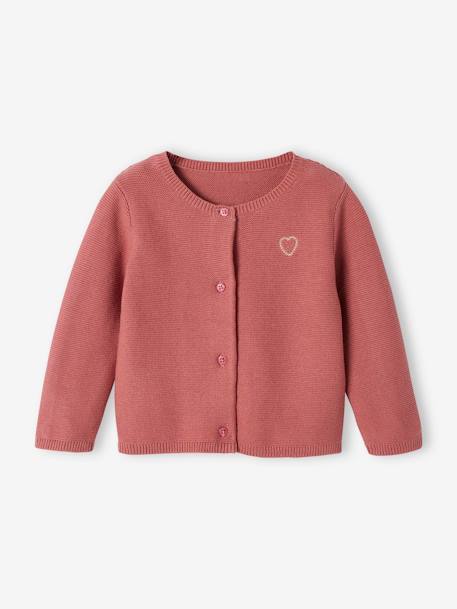 Cardigan broderie dorée coeur bébé beige+vieux rose 5 - vertbaudet enfant 