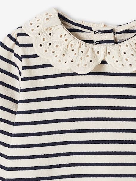 T-shirt col brodé bébé manches longues beige clair+rayé marine 10 - vertbaudet enfant 