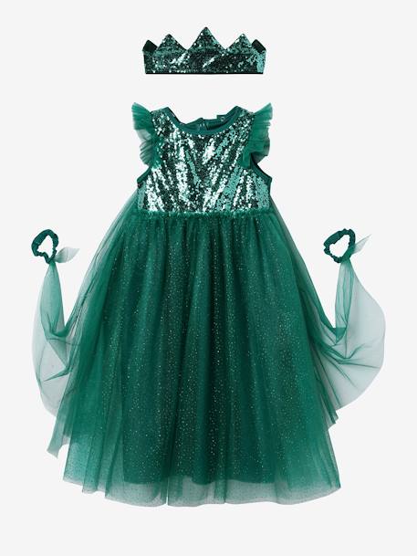 Déguisement de princesse avec voile et couronne bleu+doré+rose+vert émeraude 18 - vertbaudet enfant 