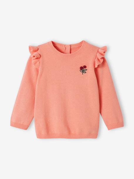 Pull à volants cerise bébé avec pompons  - vertbaudet enfant