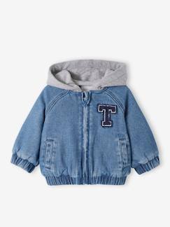 -Blouson doublé en denim bébé capuche en molleton