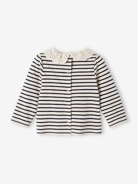 T-shirt bébé col brodé manches longues beige clair+rayé marine+rayé rouge 13 - vertbaudet enfant 