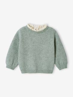 -Pull bébé fille en côte perlée col en broderie anglaise