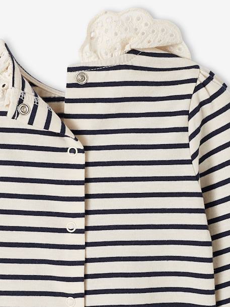 T-shirt bébé col brodé manches longues beige clair+rayé marine+rayé rouge 12 - vertbaudet enfant 