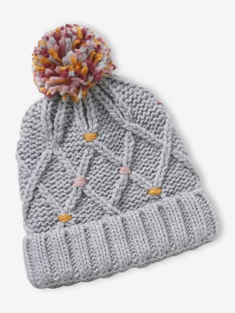 Ensemble bonnet + snood + gants ou moufles pompons fille gris chiné 2 - vertbaudet enfant 