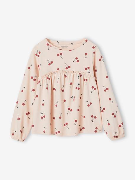 T-shirt blouse fille imprimé manches longues écru+Léopard+rose poudré+vert de gris 7 - vertbaudet enfant 