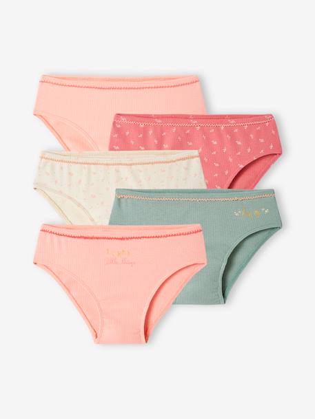 Fille-Sous-vêtement-Lot de 5 culottes fantaisie fille en maille côtelée