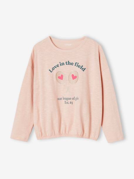 T-shirt sport élastiqué fille manches longues rose poudré 1 - vertbaudet enfant 
