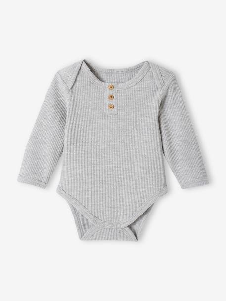 Lot de 2 bodies manches longues bébé maille nid d'abeille bleu nuit+lot vert tilleul foncé 2 - vertbaudet enfant 