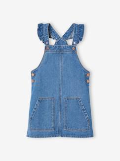 -Robe salopette en jean bretelles volantées fille