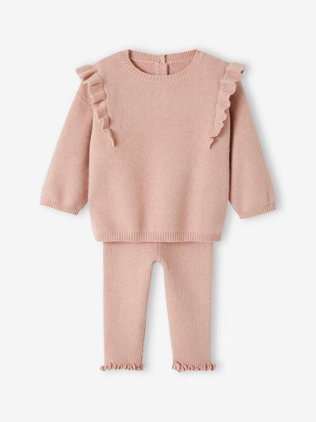 Ensemble bébé tricot pull + legging rose poudré 3 - vertbaudet enfant 