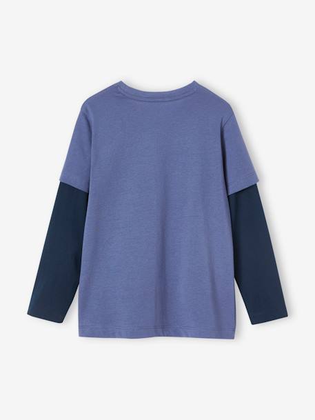 Tee-shirt effet doubles manches garçon bleu glacier+noir+olive 3 - vertbaudet enfant 