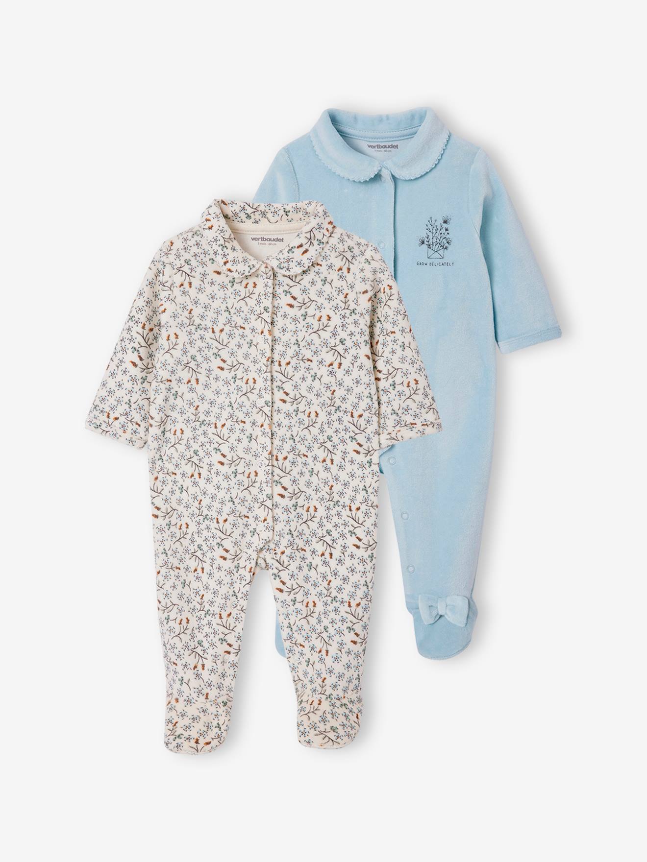 Pyjamas Bébé Garçon VERTBAUDET - Lot De 2 En Velours - Velours Côtelé Et Lisse - Col Rond - Manches Longues